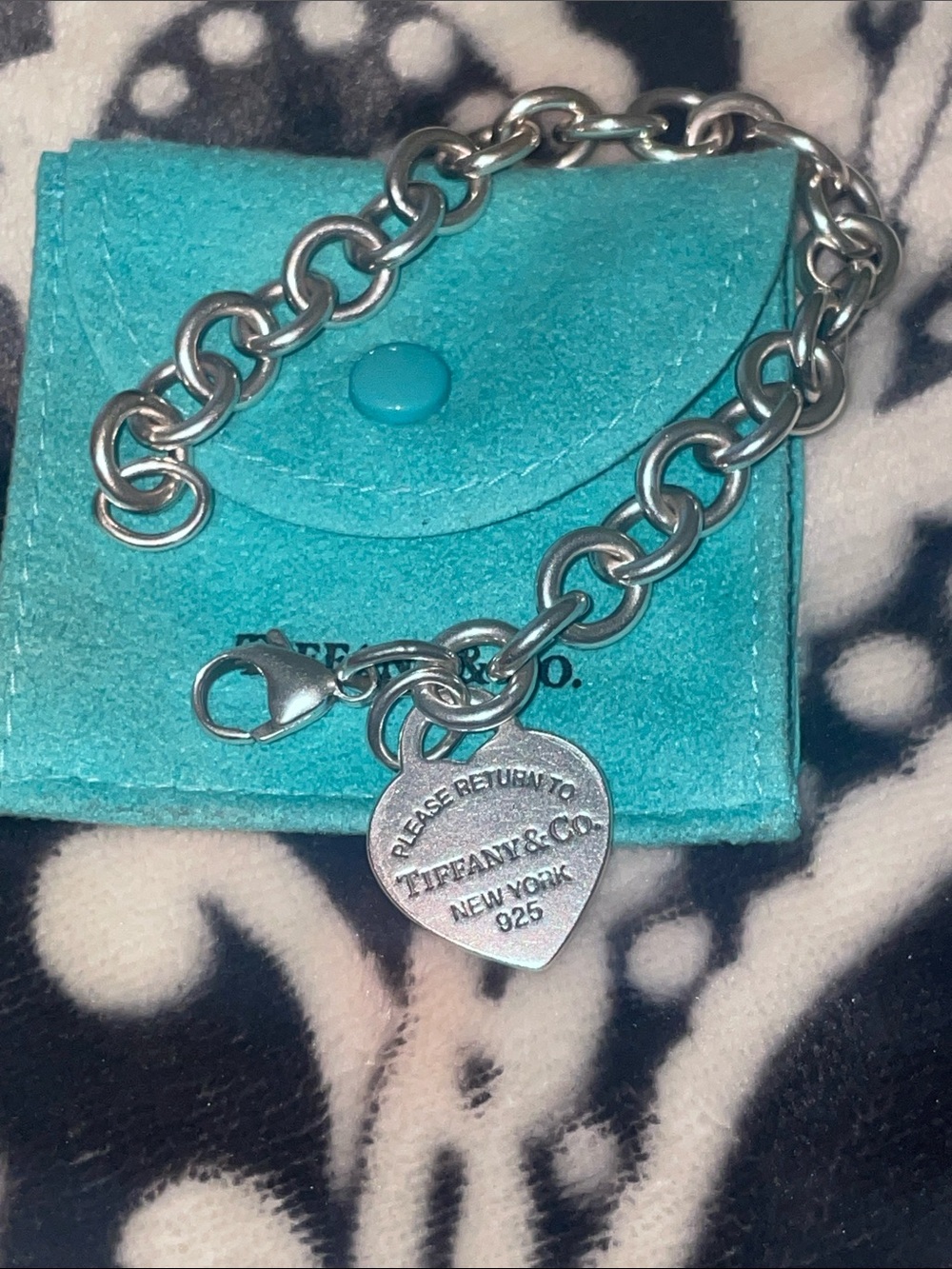 Tiffany & Co. Silver Heart Charm Bracelet with Tiffany Blue Pouch